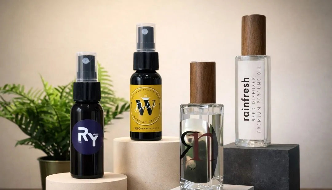 Sample personalised favour bottles with custom monogram stickers