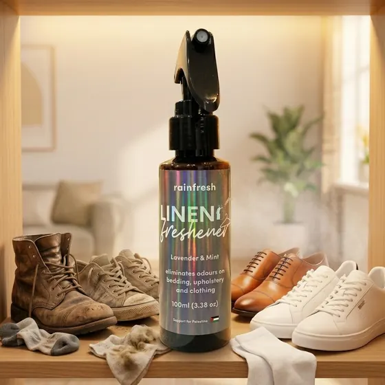 Linen Freshener next to a row of shoes