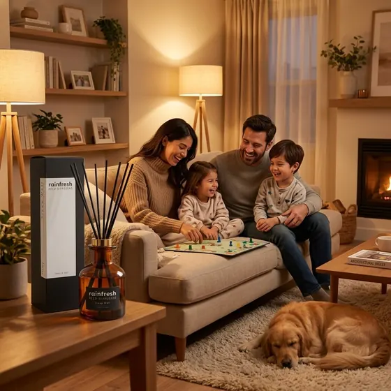 Rainfresh reed diffuser in a family living room