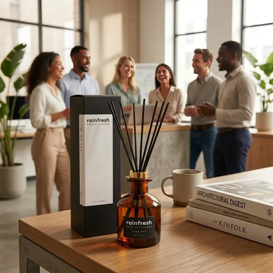 Rainfresh reed diffuser on an office table