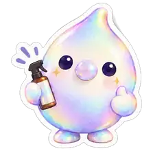 Rintik holding a spray bottle, sticker art